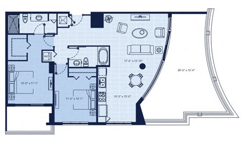 Floor plan for 2 beds, 2 baths, 1178 sqft